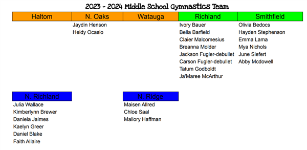 2023 - 24 middle school gymnastics team